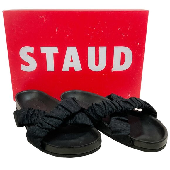 Staud Black Ruched Crisscross Michel Slide Sandals - Picture 6 of 9